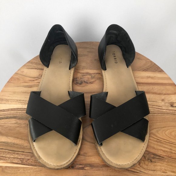 Torrid D'orsay Leather Crisscross Cross Over Slip On Sandal Open Toe Flats - 11 - Picture 4 of 10